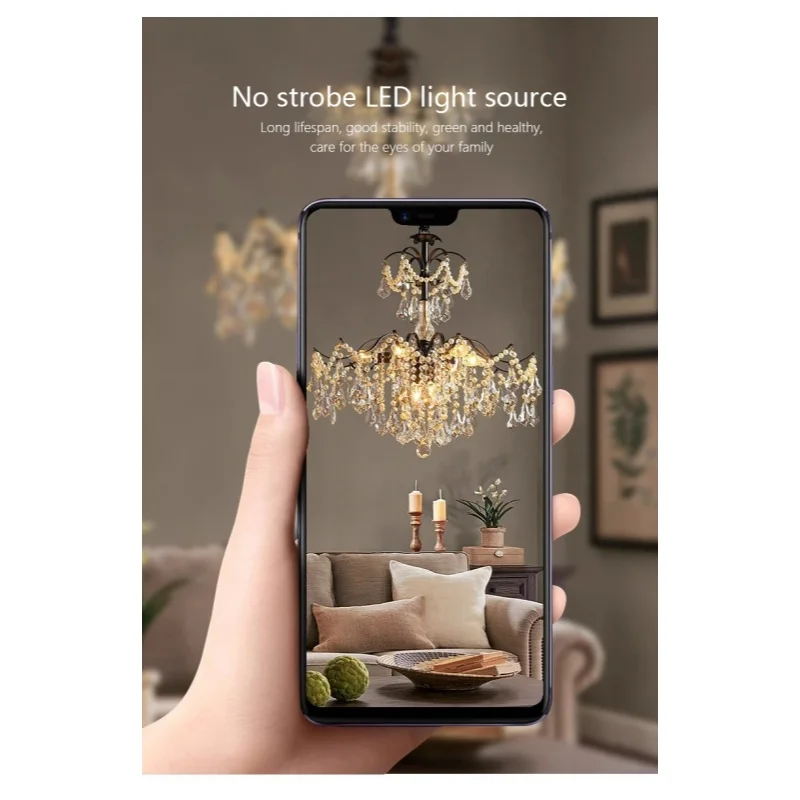 

American Retro Crystal Pearl Lustre Chandeliers Black Villa Living Dining Room E14 Pendant Light Lighting Bedroom Lamp Fixtures