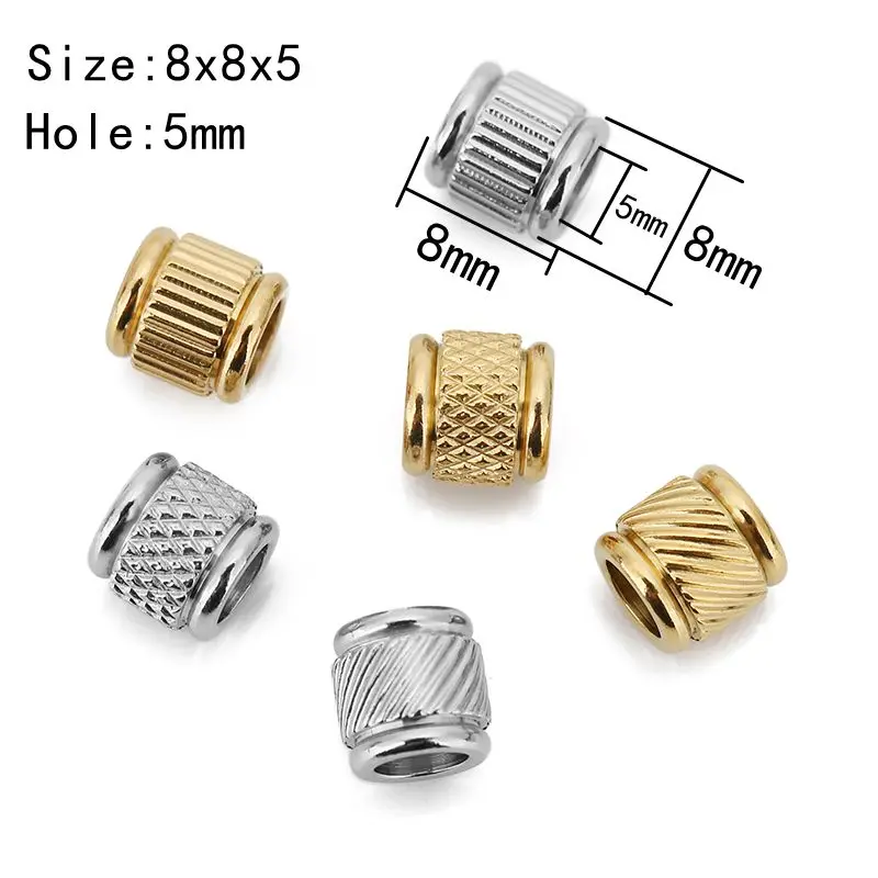 20pcs/lot 5mm Hole Stainless Steel Loose Beads for Jewelry Making Gold Texture Spacer Beads DIY Necklace and Bracelet Supplies