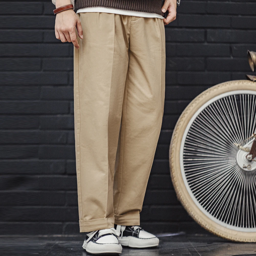 Maden Vintage Chino Casual Pants Tapered 237g/m2 Tkanina bawełniana Dwukolorowy zamek błyskawiczny Fly Proste spodnie dla mężczyzn Jesień