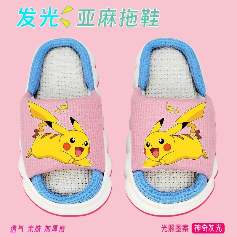 Pikachu Children's Girls' Cute Girl Four Seasons Linen Cloth Slippers For Home Thick Sole Breathable And Non Slip kids shoes