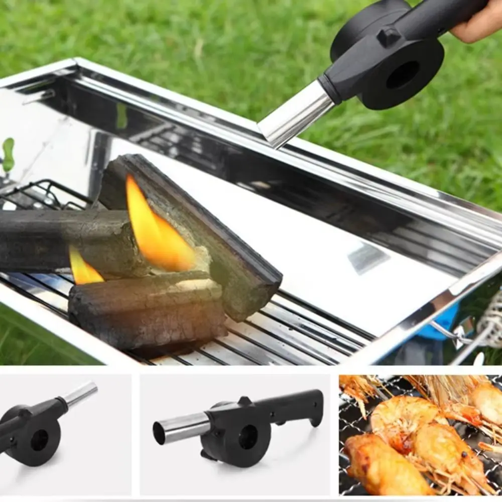 

Portable Hand-cranked Air Blower Durable Easy To Assemble Barbecue Fan Handle Design Black BBQ Grill Fire Bellows Tools Picnic