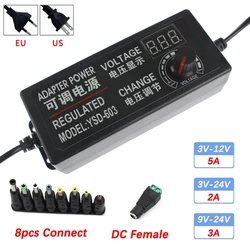 Adjustable Power Supply Adapter  AC To DC 3V 12V 3V 24V 9V 24V 2A 3A 5A Universal Adapter with Display Screen Voltage Regulated
