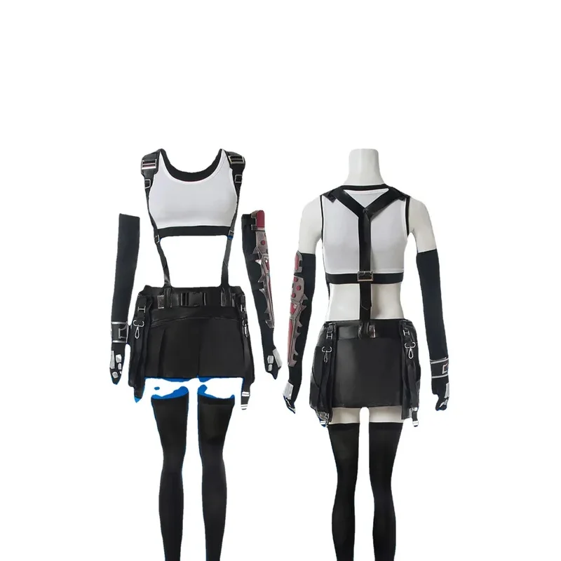 Ss23Final Fantasy 7 Remake Tifa Lockhart Cosplay Uniforme para Mulheres Meninas Tops Camisa Saia Conjunto Completo Anime Peruca Halloween S