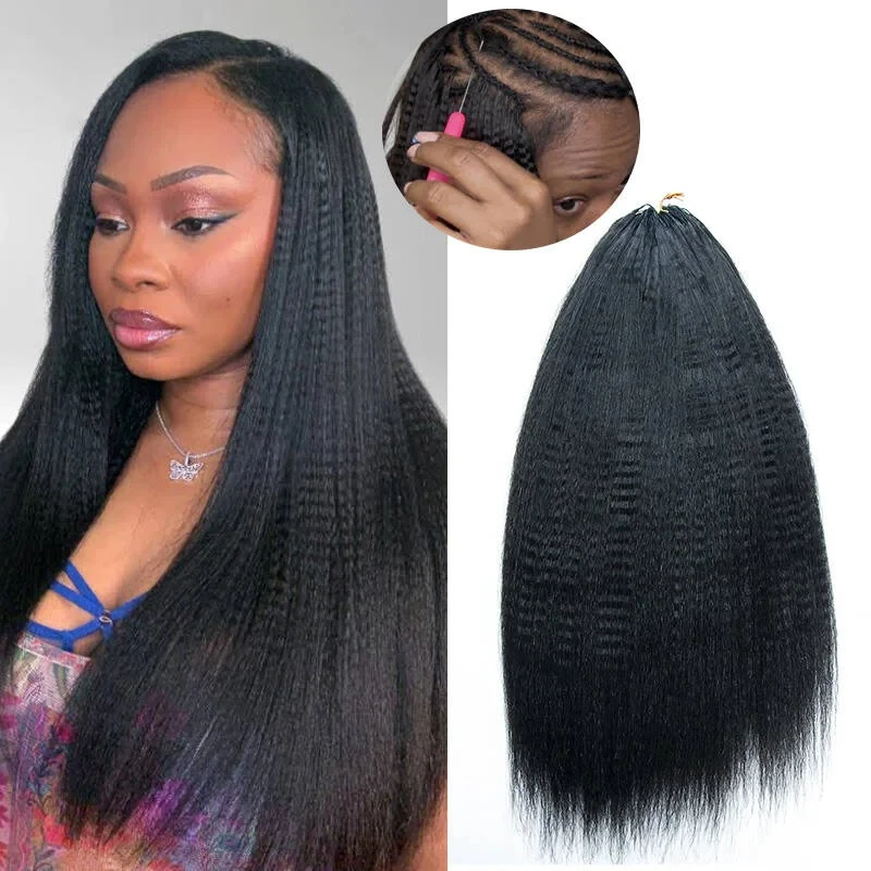 

Натуральные волосы для плетения крючком Kinky Straight: предварительно связанные пряди для бохо-косичек и твистов, ультрамягкие, легкие, с текстурой перьев, для наращивания волос