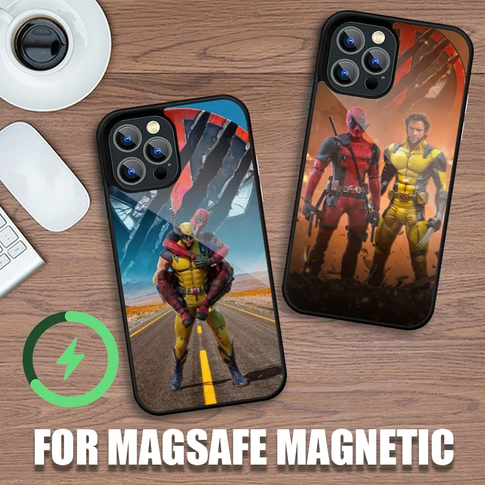 MINISO Deadpool Wolverine Phone Case For iPhone 11 12 13 14 15 Plus Pro Max Charging Magsafe Magnetic Wireless Cover