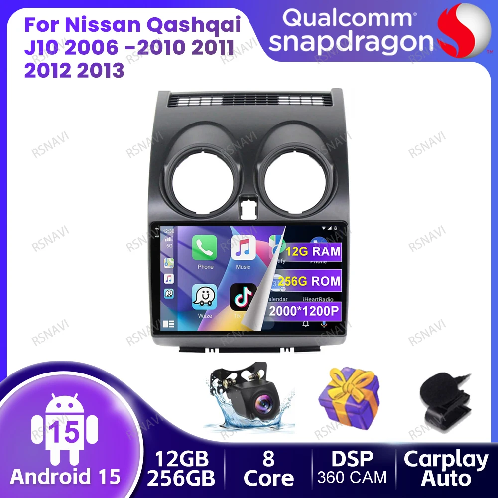 

Car Radio Android 15 For Nissan Qashqai J10 2006 -2010 2011 2012 2013 DVD Wireless Carplay Auto BT Autoradio 5G WIFI 4G LTE GPS