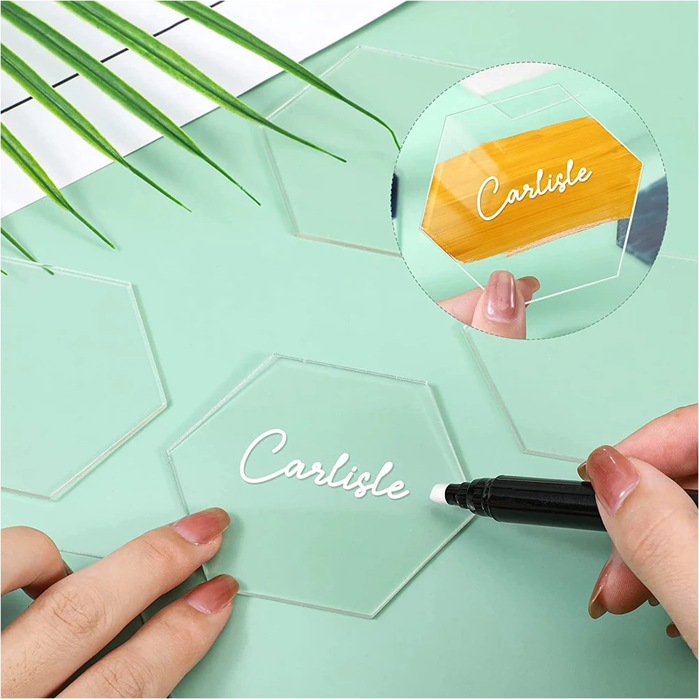

20pcs Hexagonal Seat Plates Acrylic Sign Blanks Wedding Coffee Bar Table Number Holders Thickened Clear Sheets DIY Craft Name