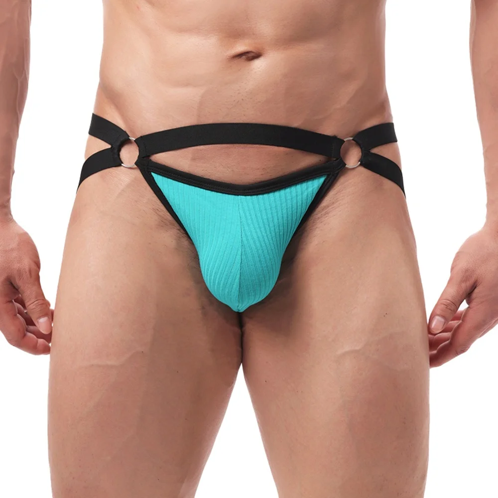 

Fashionable Low Waisted Strap Buckle Design Men's Sexy Thong Striped Soft and Comfortable Underwear Gay Erotic Thong Underpants