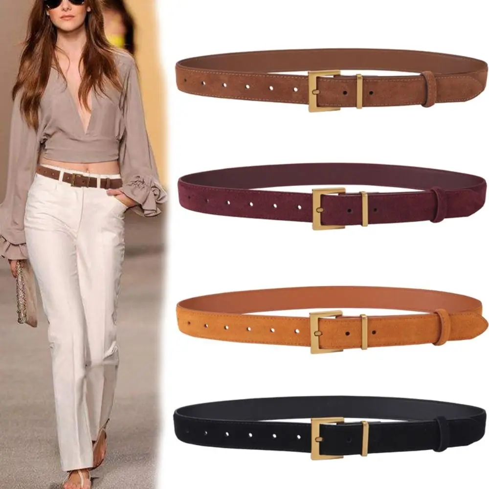 Fashion Women Genuine Leather Belt for Jeans Dresses with Alloy Square Pin Buckle Cowhide Suede Stylish Waistband