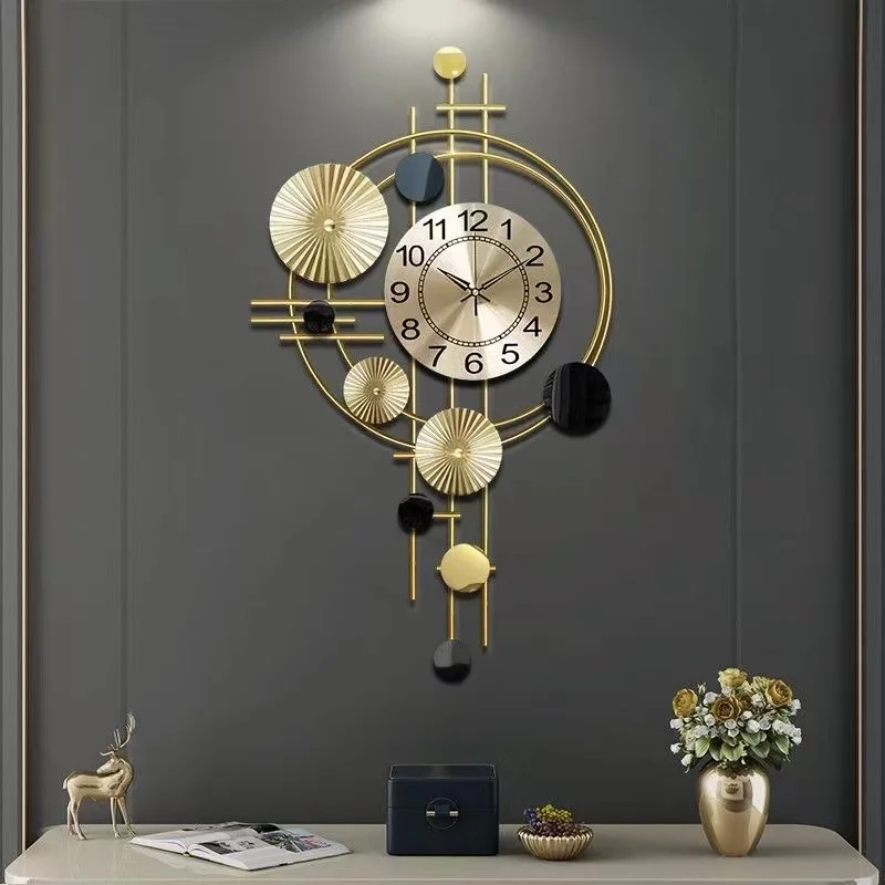 Large Wall Clocks Gold Nordic Living Room Art Lotus Leaf Hanging Watch Circular Geometry Pointer Mute Wall Clock Home Decoration