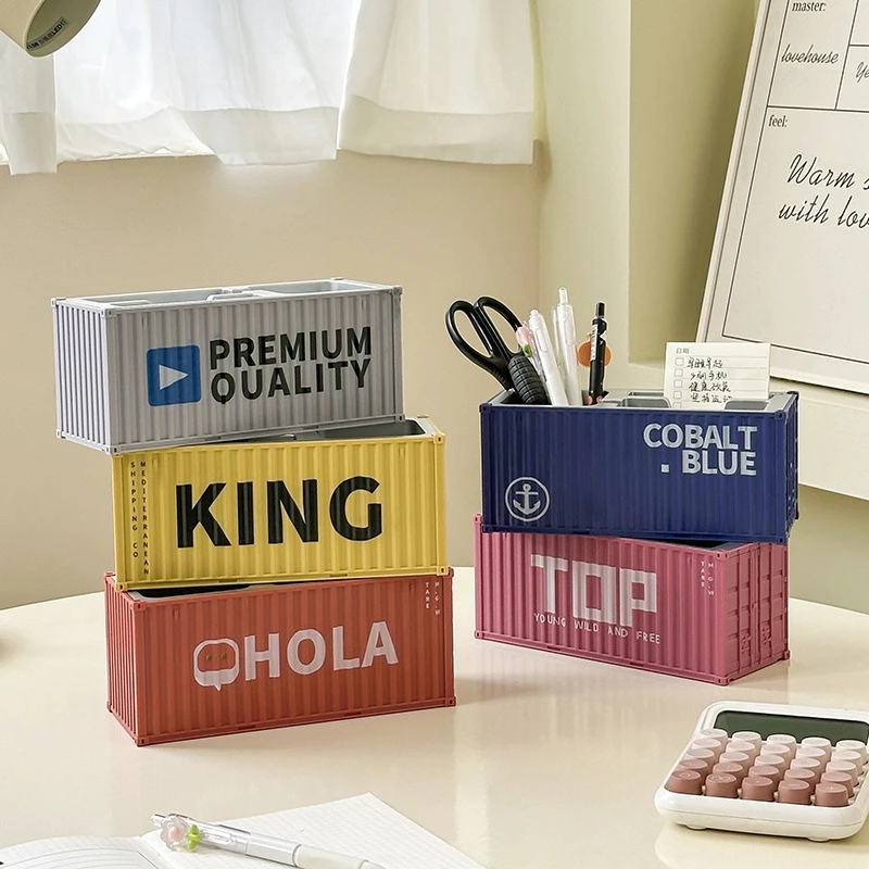 Simulated Ocean Freight Container Model Pen Holder Storage Box New Plastic Storage Box Home Decor Crafts Office Desk accessories