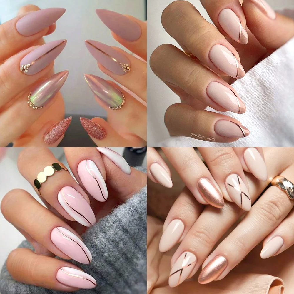12Pcs 3D Rose Gold French Lines Nail Art Stickers Metal Curve/Stripe/Wave/Geometry Self-Adhesive Decals DIY Manicure Decoration