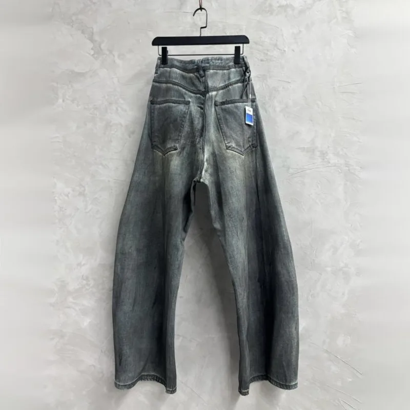 HKSH Spring Autumn New Men Tide Punk Jeans Coated Retro Trendy Wide-Leg Chic Ins Vibe Loose Versatile Casual Denim Pants HK22103