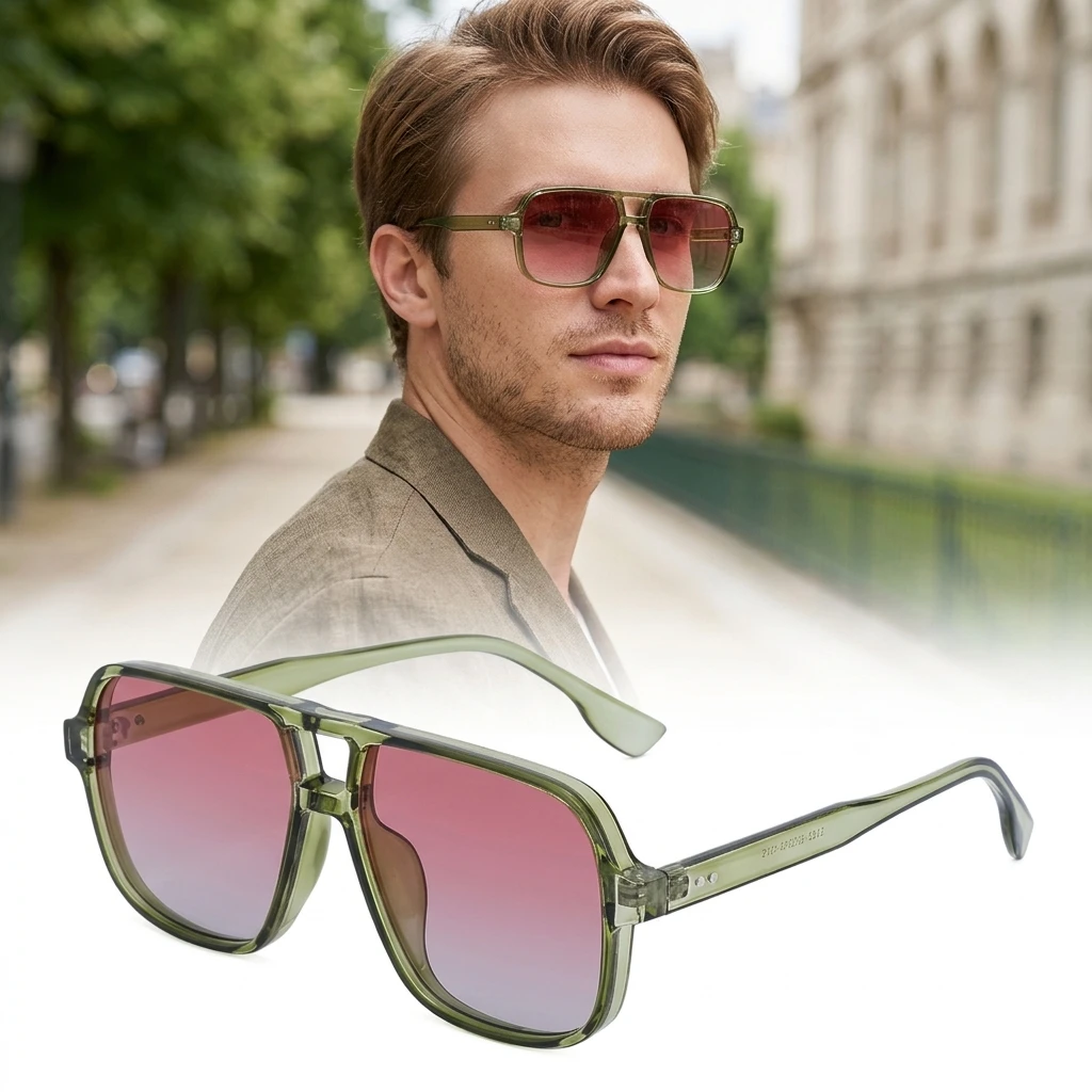 

Vintage Square Oversized Sunglasses for Men Leopard Print PC Frame UV400 Protection Driving Outdoor Sun Shades