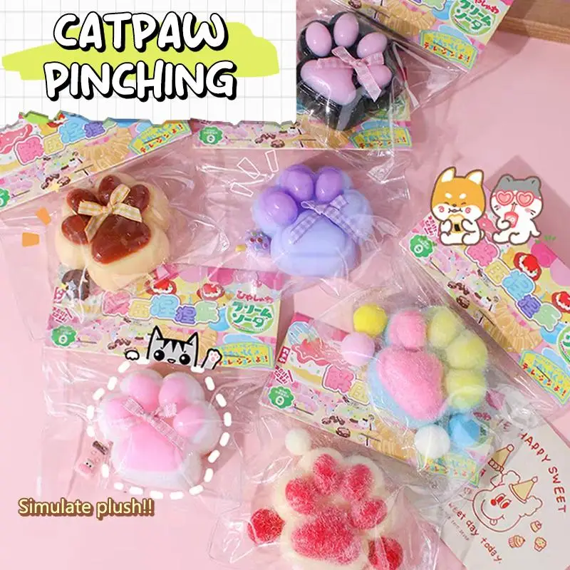 Lovely Fuzzy Fluffy Cat Paw Squeeze Toy Super Soft Slow Rebound Stress Relief For Office Relax Kids Play Party Favors