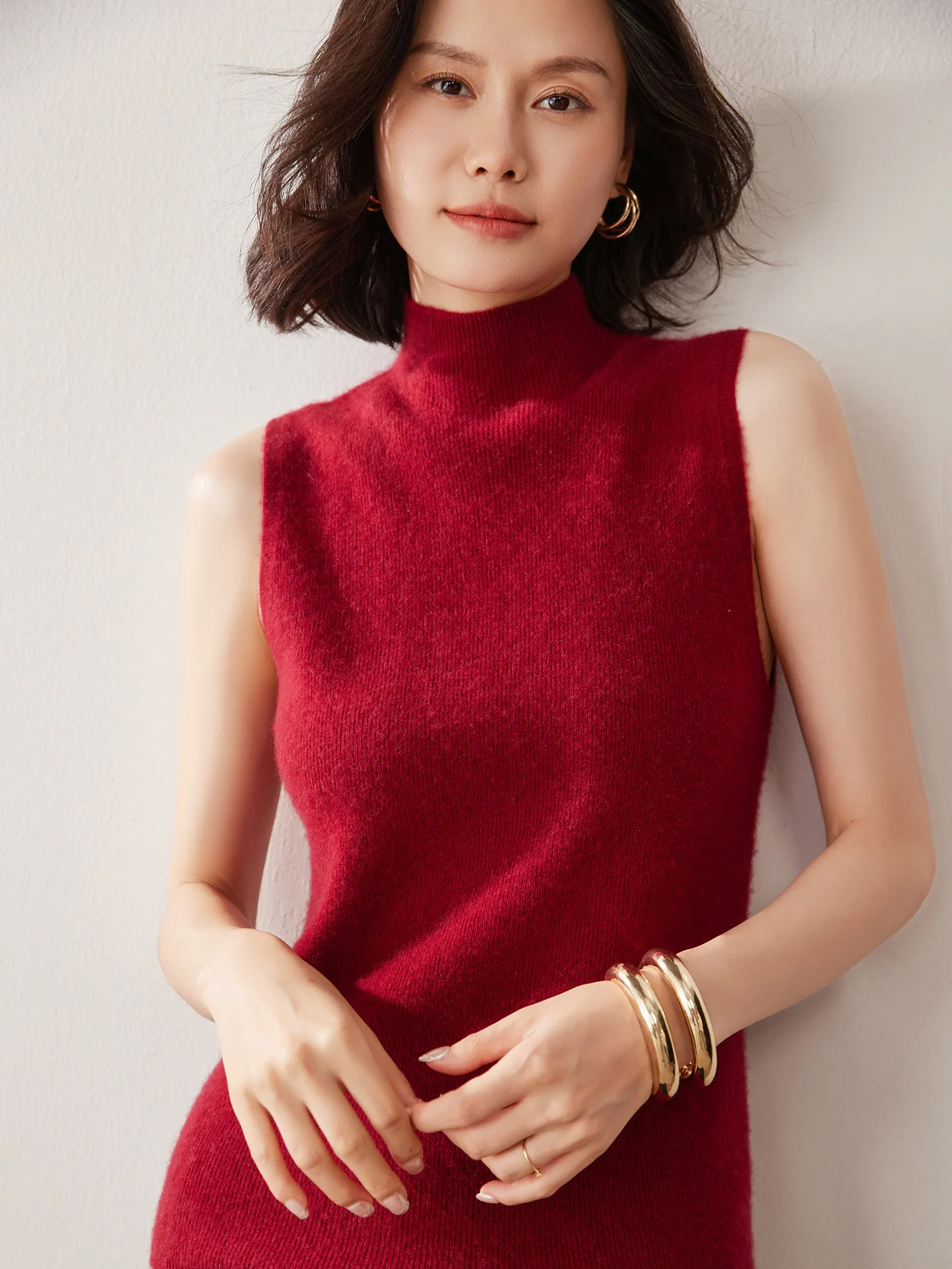 

Новый женский 100% кашемировый пуловер, жилет без рукавов с высоким воротником, осень-зима, простой однотонный вязаный жилет, высококачественная верхняя одежда