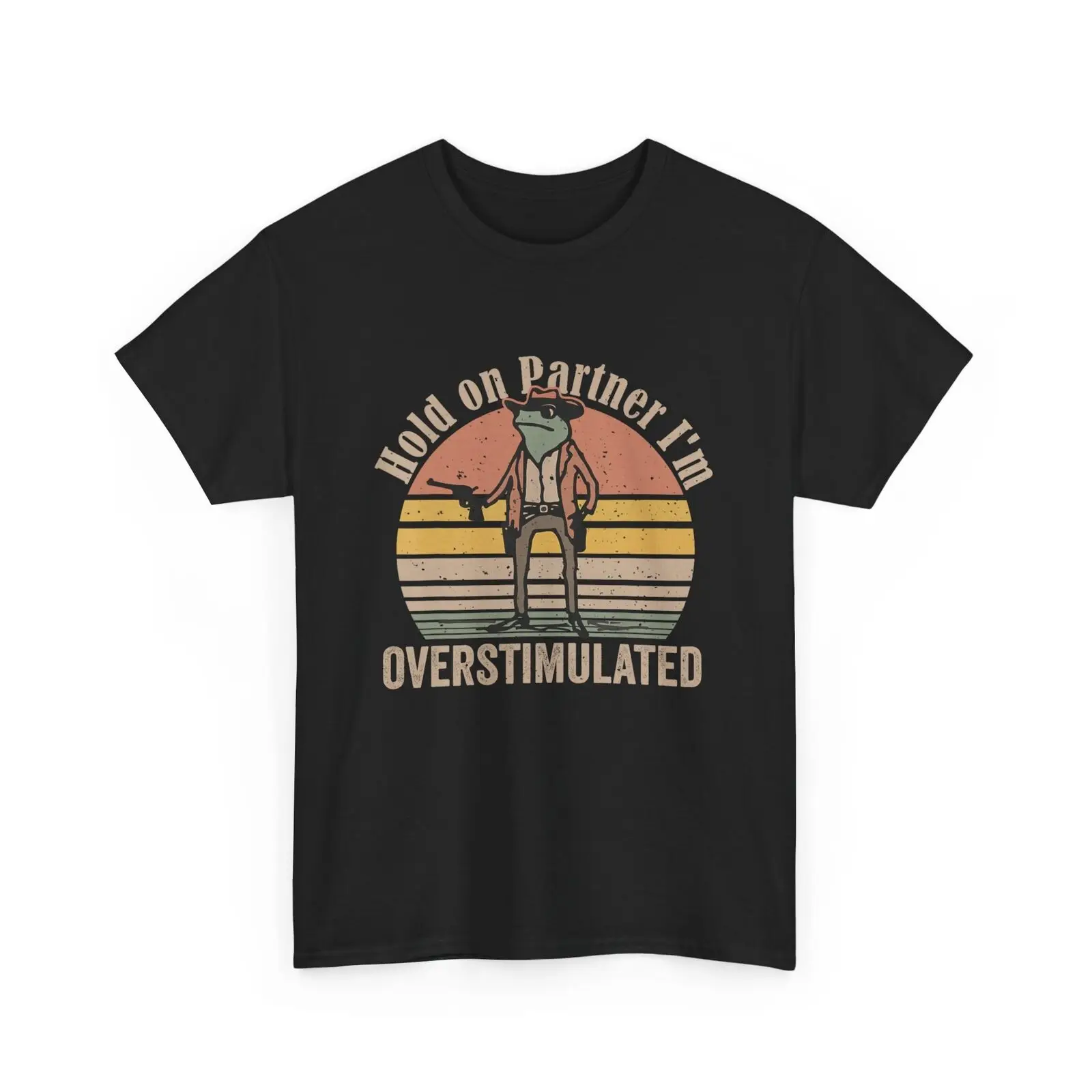 

Винтажная футболка с ковбойской лягушкой Hold On Partner I'm Overstimulated