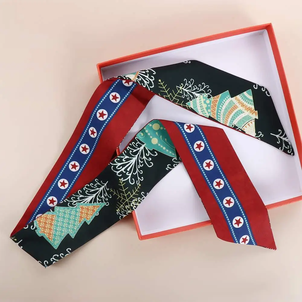 Bolsa bufandas accesorios corbata pañuelo largo estampado rojo lazo bufanda larga de seda banda para el cabello de Navidad bufanda estampada para mujer cinta para el cabello