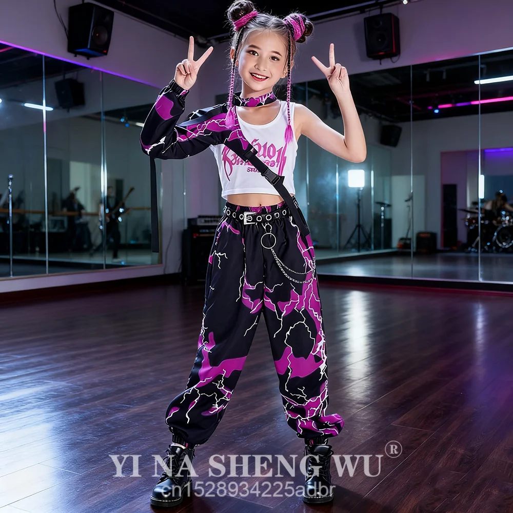 أسود أرجواني أداء الرقص الحديث K-pop المرحلة الزي المدرج عرض ارتداء الهيب هوب ملابس للفتيات الاطفال ملابس رقص الجاز
