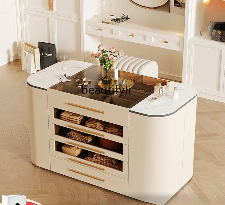 

Cream Style Cloakroom Middle Island Table Simple Home Storage Double-Sided Chest of Drawers Jewelry Display Cabinet