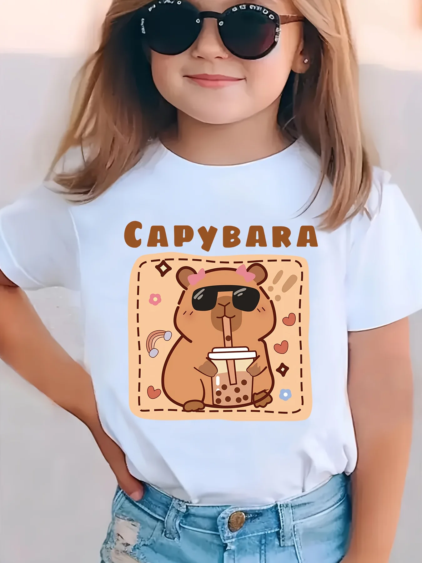 Family Bubble Tea Capybara Matching Cotton Tee Parent Boy Girl Soft Summer Crew Neck Short Sleeve Top for Animal Fans Tops