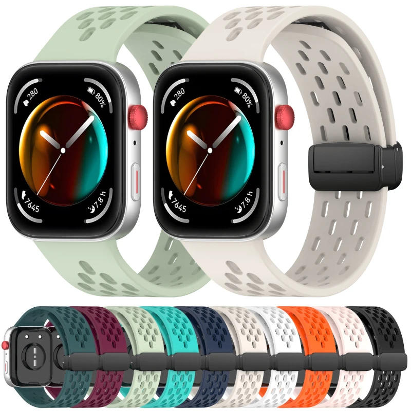 Magnetische Siliconen Band Voor Huawei Horloge Fit 3 Sport Ademende Armband Voor Huawei Horloge Fit 3 Vervangende Correa