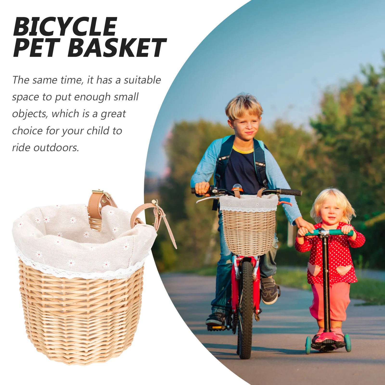 Children Scooter Basket Retro Rattan Braided Durable Lightweight Outdoor Bike Front Basket Decorative Handlebar Cycling