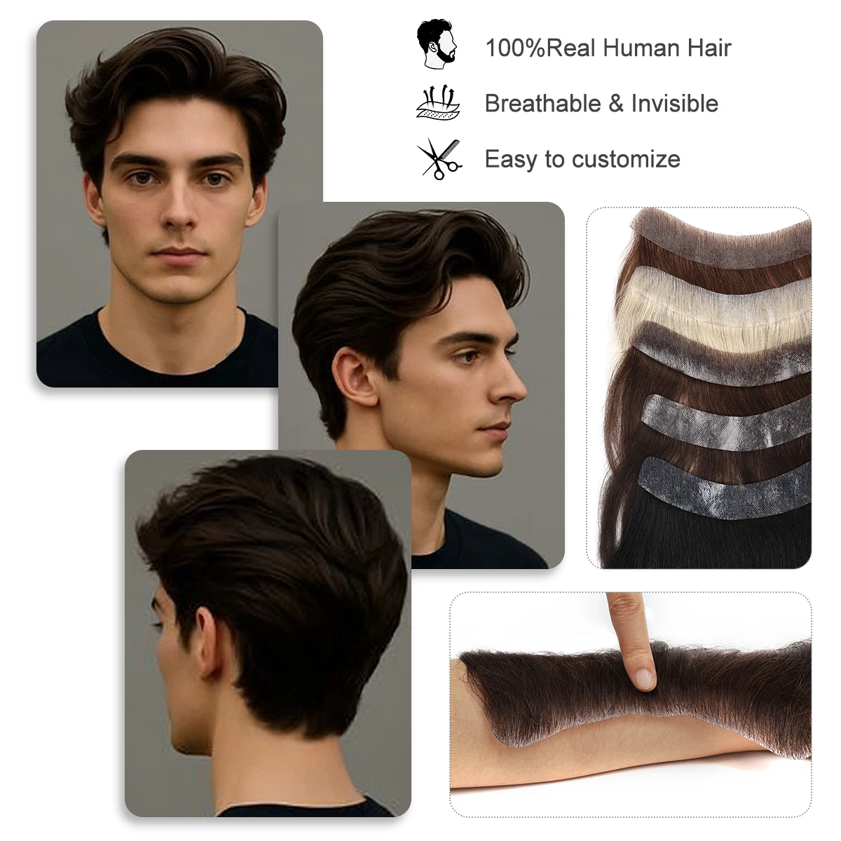 الرجال أمامي الشعر المستعار مستقيم الخامس نمط خط الشعر الأمامي للرجال الشعر البشري رقيقة جدا الجلد بولي Men الرجال الشعرية الاصطناعية الاستخدام اليومي