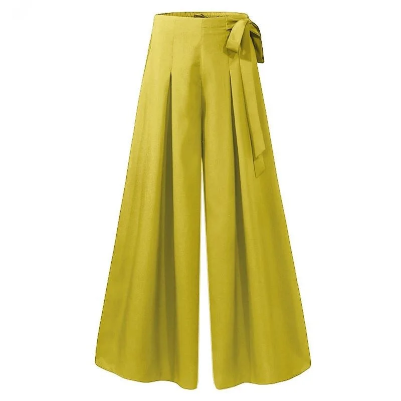 

plus Size Women's High Waist Wide Leg Pants Lace up High Waist Trousers Spring Faion Ladies Bot Wear Polyester Fiber