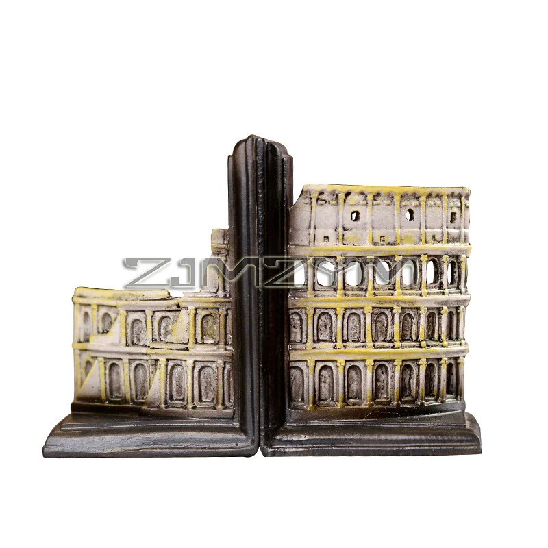 2x Decorative Bookends,Resin Book Ends Home Bookends of The Colosseum Book Stoppers for School Cookbooks Library Heavy Books