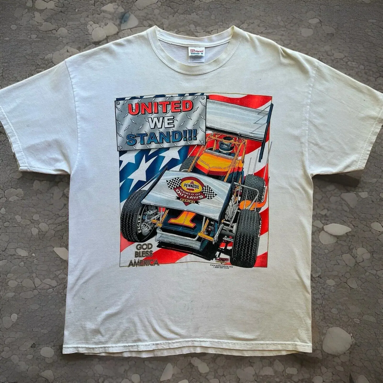 Vintage Outlaws Racing T Shirt XL white 90s Pennzoil Eagle Art USA AOP vintage Washed fashion Breathable Unisex