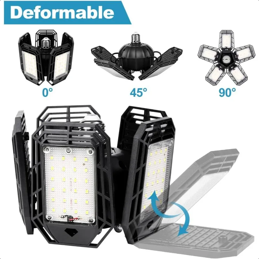 LED Garage Lights 2 PackCeiling LED Shop Light 160W 16000LM 6500K Screw in Led Light with 5+1 Deformable Panels Bright Led Ligh