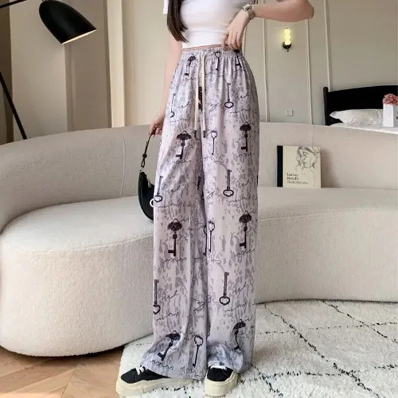 

Spring And Autumn New Ladies Loose Casual Wide-Leg Pants High Waist Drape Printed High Waist Comfortable Slim High Waist Pants