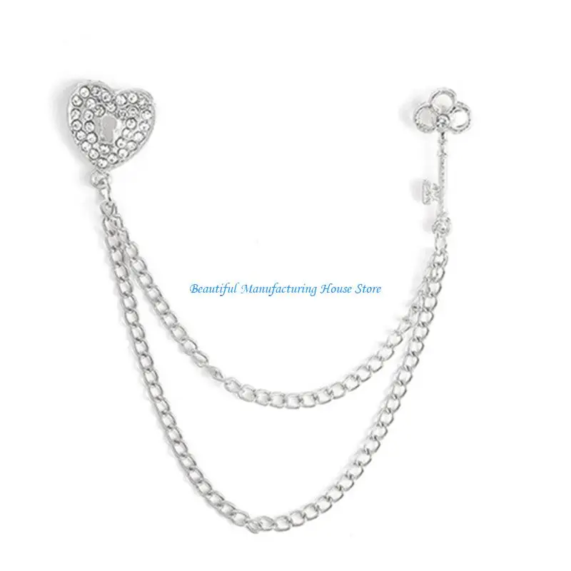 

E56A Eye Catching Heart Brooch Chain Metal Jewelry Accessory Practical Party Clothing Decoration For Women Men