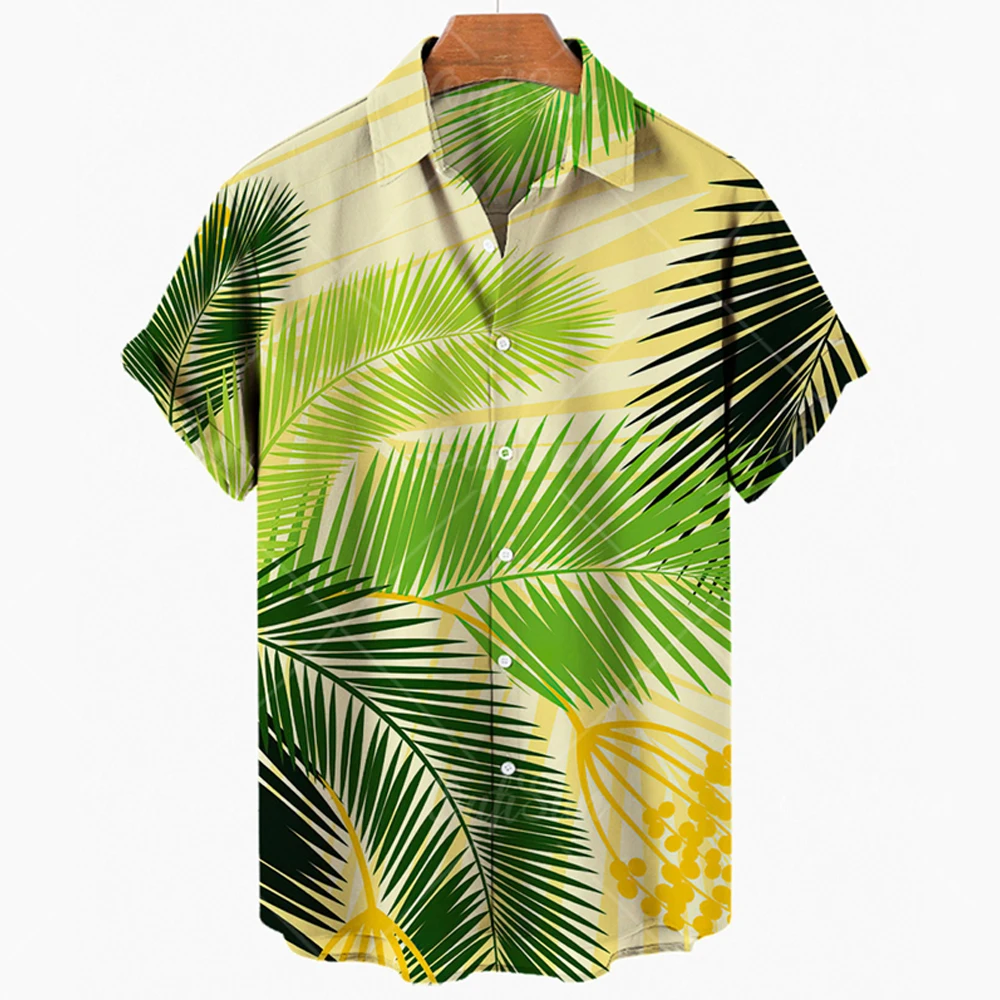 Camisa havaiana de manga curta masculina, estampa vegetal, casual para praia, tendência ao ar livre, moda, 5XL, verão