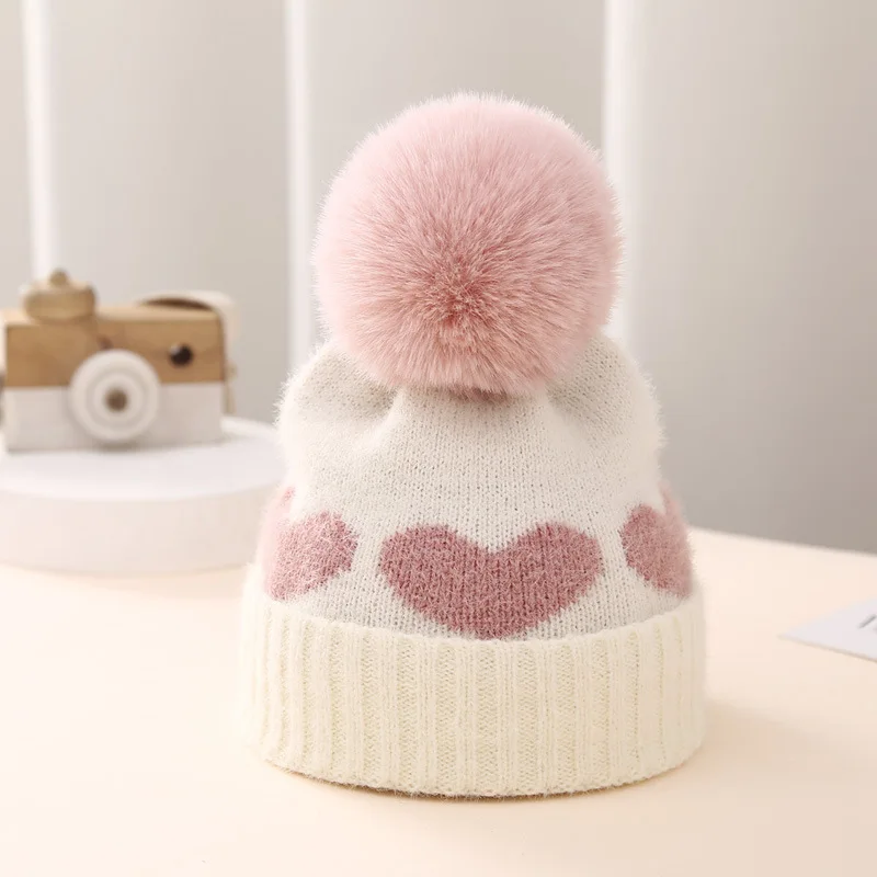 Fur Baby Hat Love Printed Knit Hat Autumn and Winter Newborn Baby Hat Toddler Warm Knit Girl Boy Hat Christmas Gifts