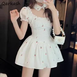 Floral Mini Dresses Women Kawaii Aesthetic Summer Elegant Puff Sleeve Streetwear Mujer Basics Holiday Girlish Fashionable 2023