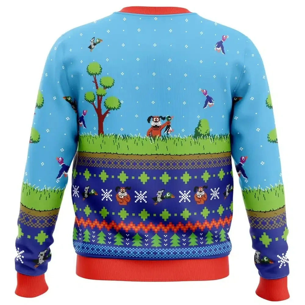 Matching Ugly Christmas Sweater Retro Duck Hunt Pixel Game Print Pullover Xmas Holiday Party Sweatshirt for Men Women Kids