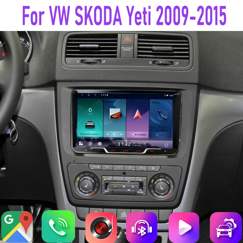 9 นิ้ว 4GB+64GB สำหรับรถยนต์ VW SKODA Yeti ปี 2009-2015 เครื่องเสียงติดรถยนต์ รองรับ CarPlay แผนที่ Google ระบบนำทาง GPS Android Auto สเตอริโอ ควบคุมพวงมาลัย