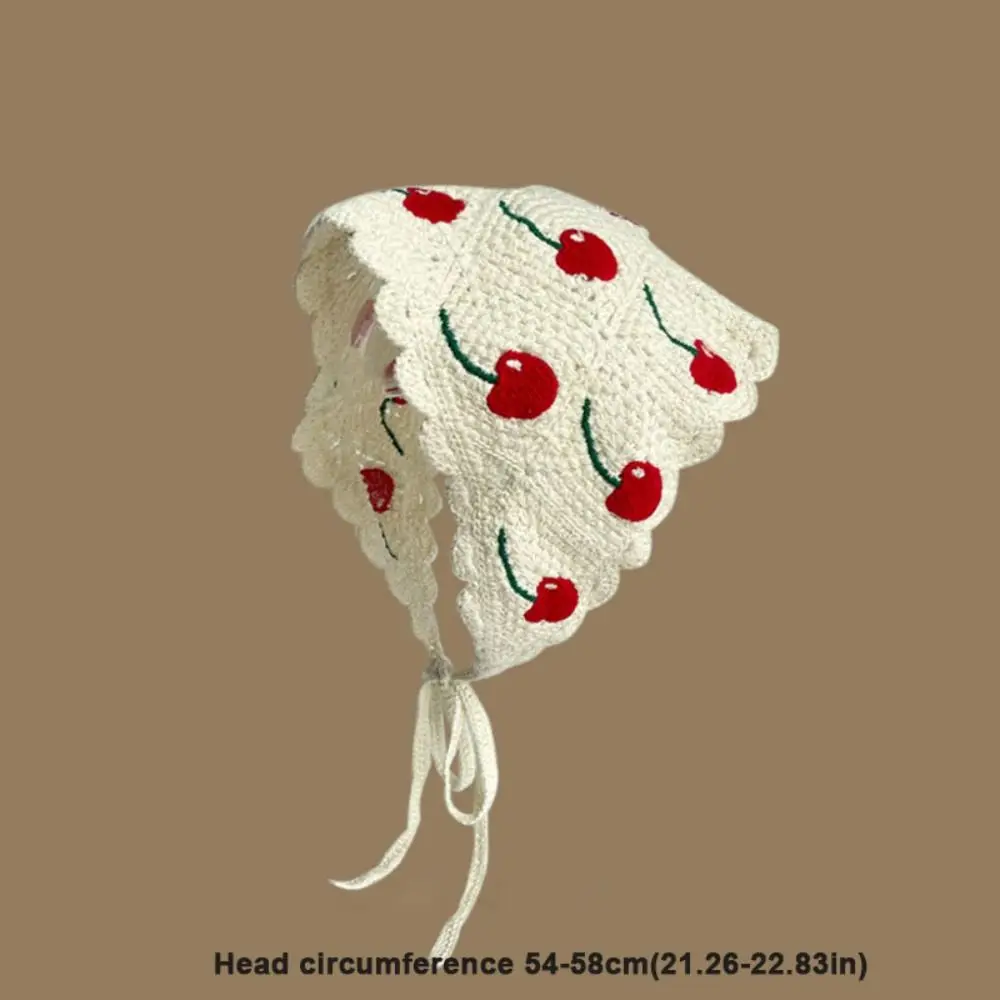 Retro Knitted Triangle Headband Crochet French Pastoral Style Girl Flower Headscarf Hollow Handmade Beach Vacation Headkerchief