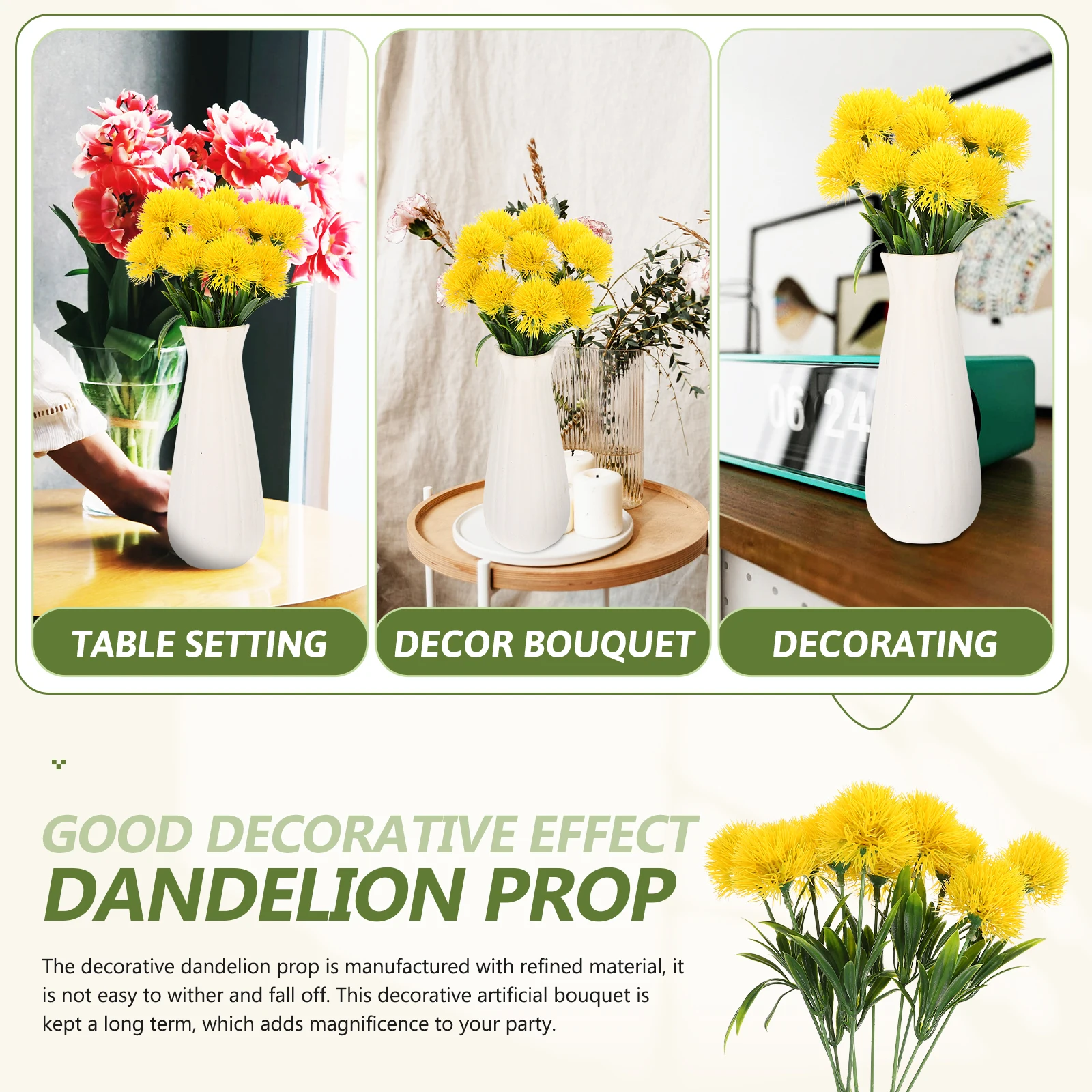 

10pcs Fake Dandelion Plastic Flowers Faux Dandelions Artificial Home Decor Wedding Party Decoration Lifelike Faux Dandelions