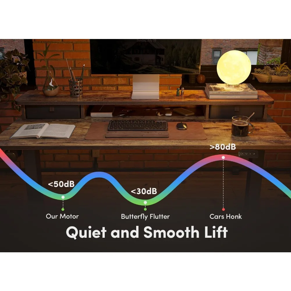 55 X 24 Inch Height Adjustable Electric Standing Desk with Double Drawer, Stand Up Desks with Storage Shelf, Computer Desk
