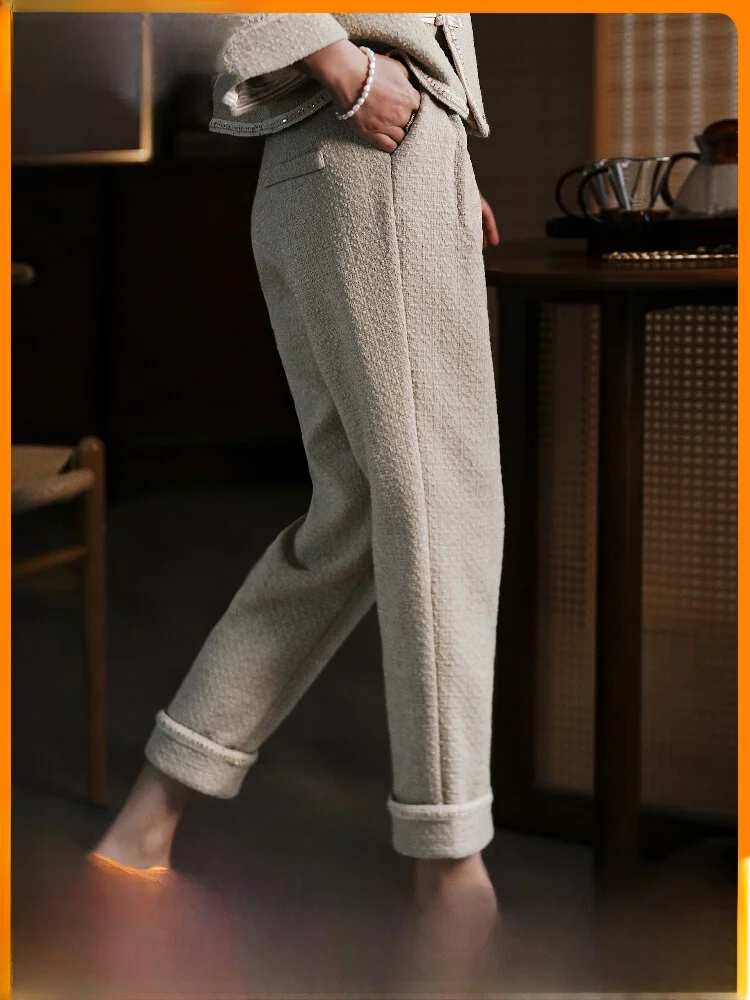 

Брюки в стиле танчжуан Jiangnan Sle Vintage, укороченные, модель Harlan, улучшенная версия, в стиле Small Fraance Sle, универсальные.