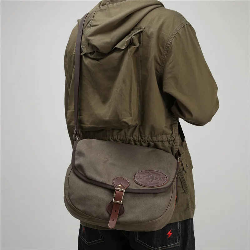 Luxury Oil Wax Canvas Leather Designer Shoulder Bag Men Crossbody Bag Vintage Waterproof Small Outdoor Tactical Bag