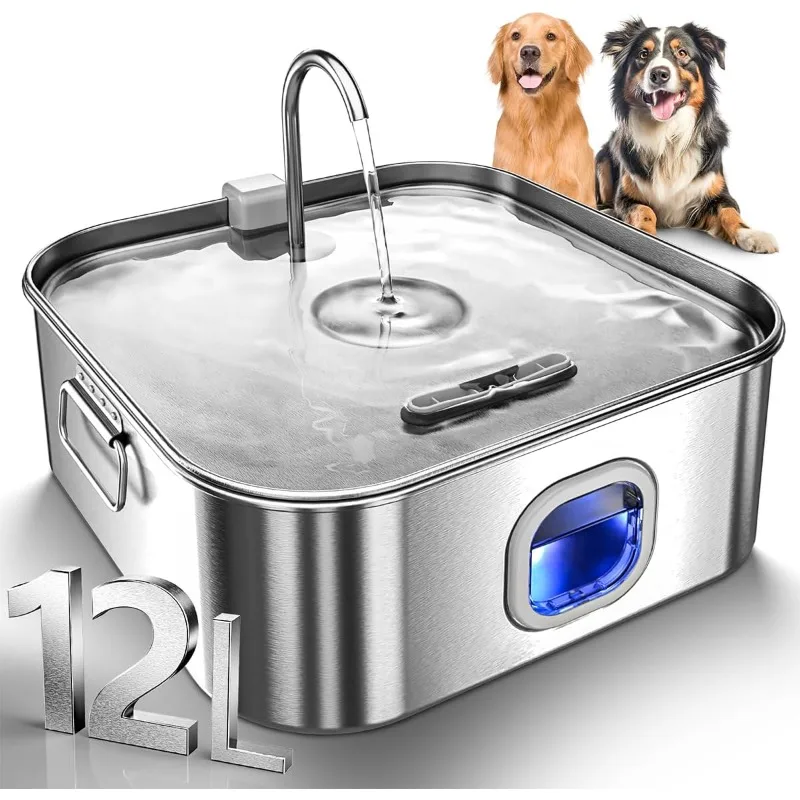 

Dog Water Fountain Stainless Steel, 410oz/3.2Gal/12L Large Pet Water Fountain for Large Dog, Dog Water Bowl Dispenser
