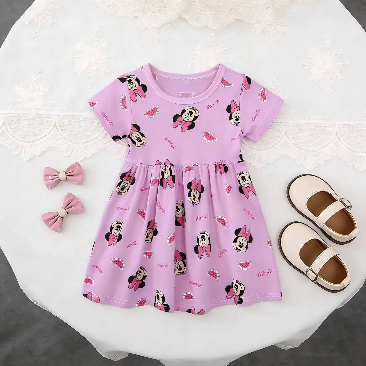 Vestido de verano de manga corta para niña, vestido informal estilo princesa Minnie, versión para bebés de 2 a 6 años