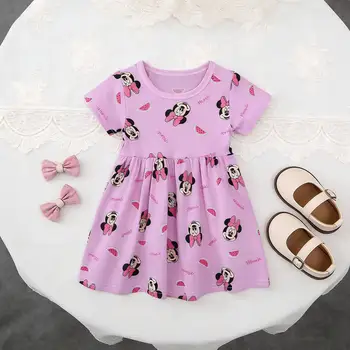 Summer Girl Short-sleeved Dress Cute Minnie Princess Style Casual Sundress for 2-6 years Kids Baby Version
