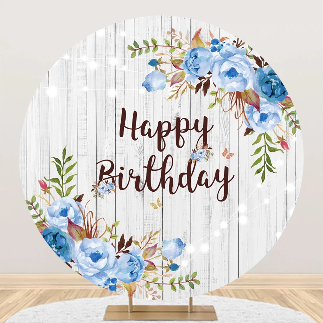 Laeacco White Birthday Round Backdrop Cover Gold Glitter Floral Adult Kids Men Women Portrait Customized Photography Background