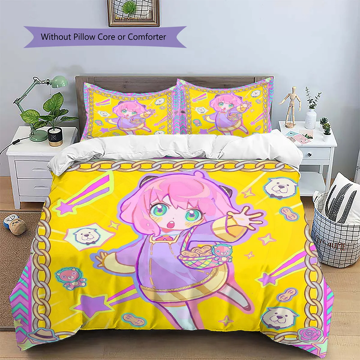 Anya Forger Patterned Pillowcase & Duvet Cover Set Bedroom Ornament Anime Bedding Premium Gift for Anime Collectors.-TING