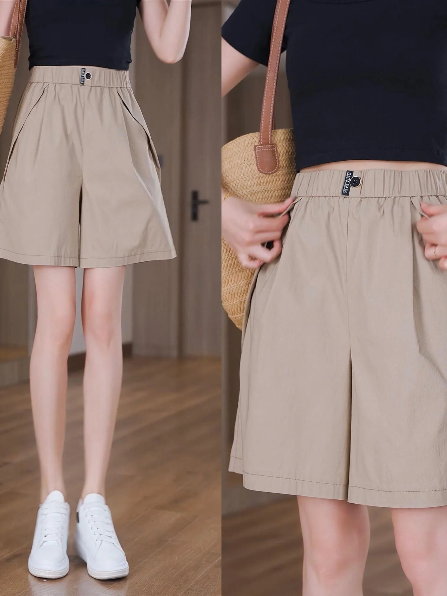 

Ice Silk Quick Dry A-Line Wide Leg Shorts Women's High Waist Slimming Fashion Casual Loose Five-Point Pants Summer New Arrival